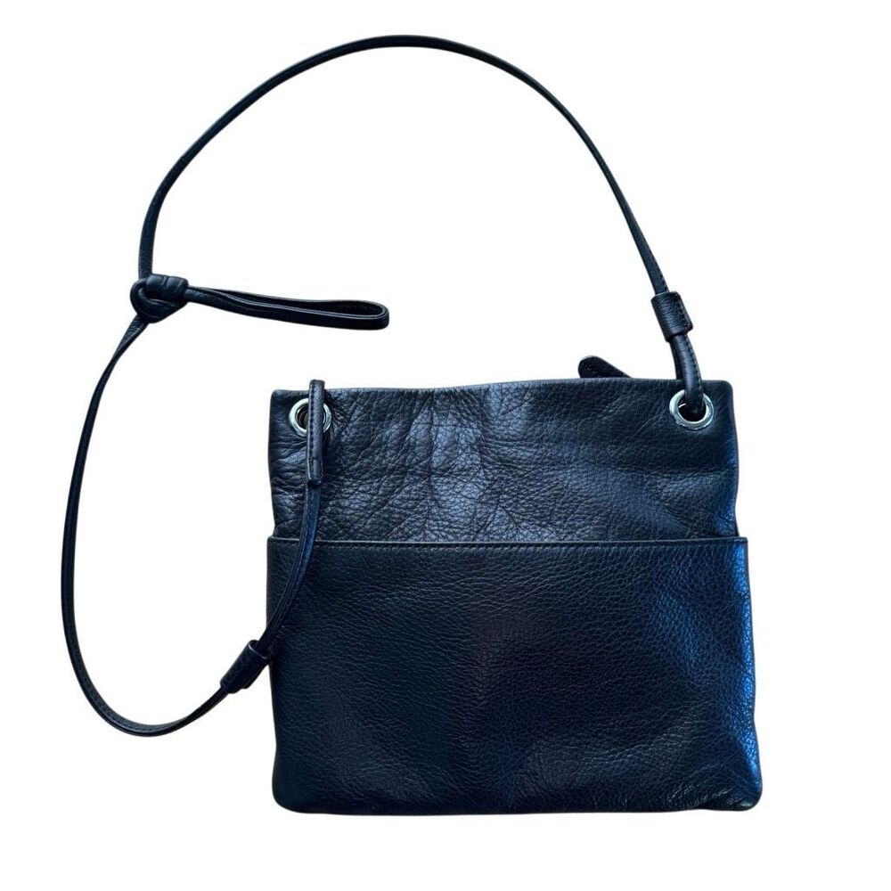 Margot Black Pebbled Leather Crossbody Bag Minimalist Adjustable Shoulder Purse